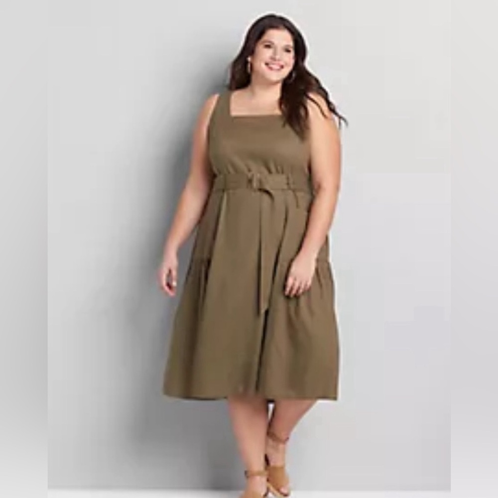 ✨PRICE REDUCTION✨ Lane Bryant Green Midi Linen Dress with Elegant Design
